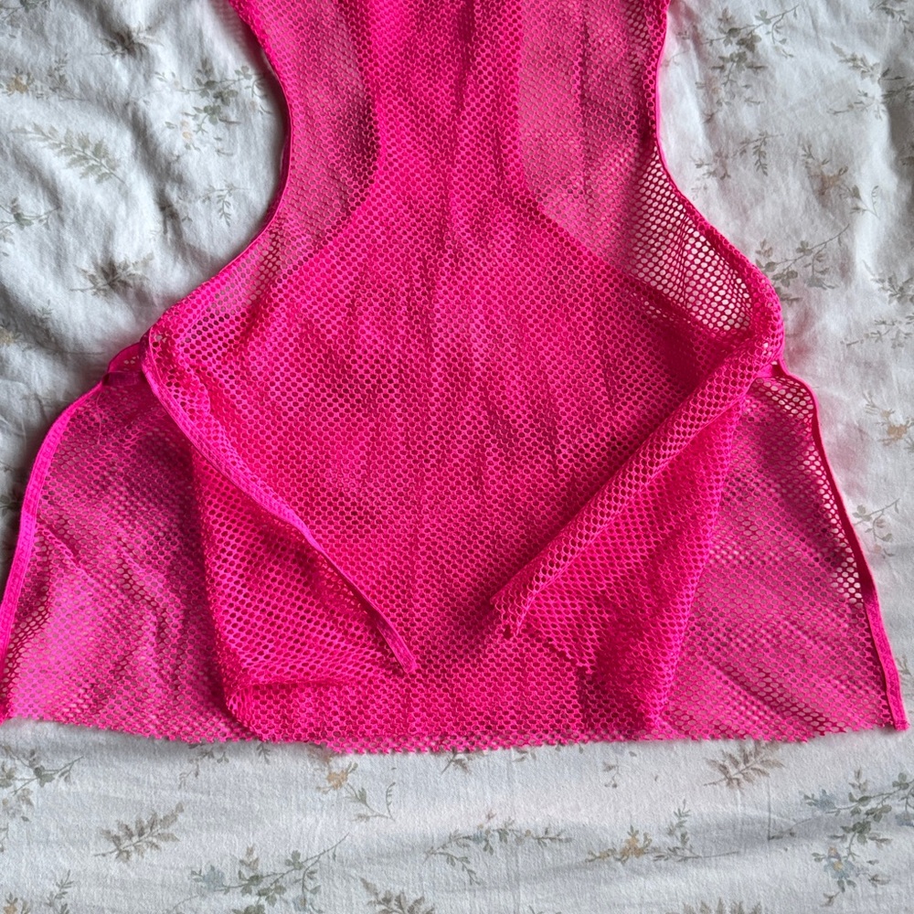 Neon pink net bikini coverup mini dress size small in great condition never worn - Picture 4 of 10